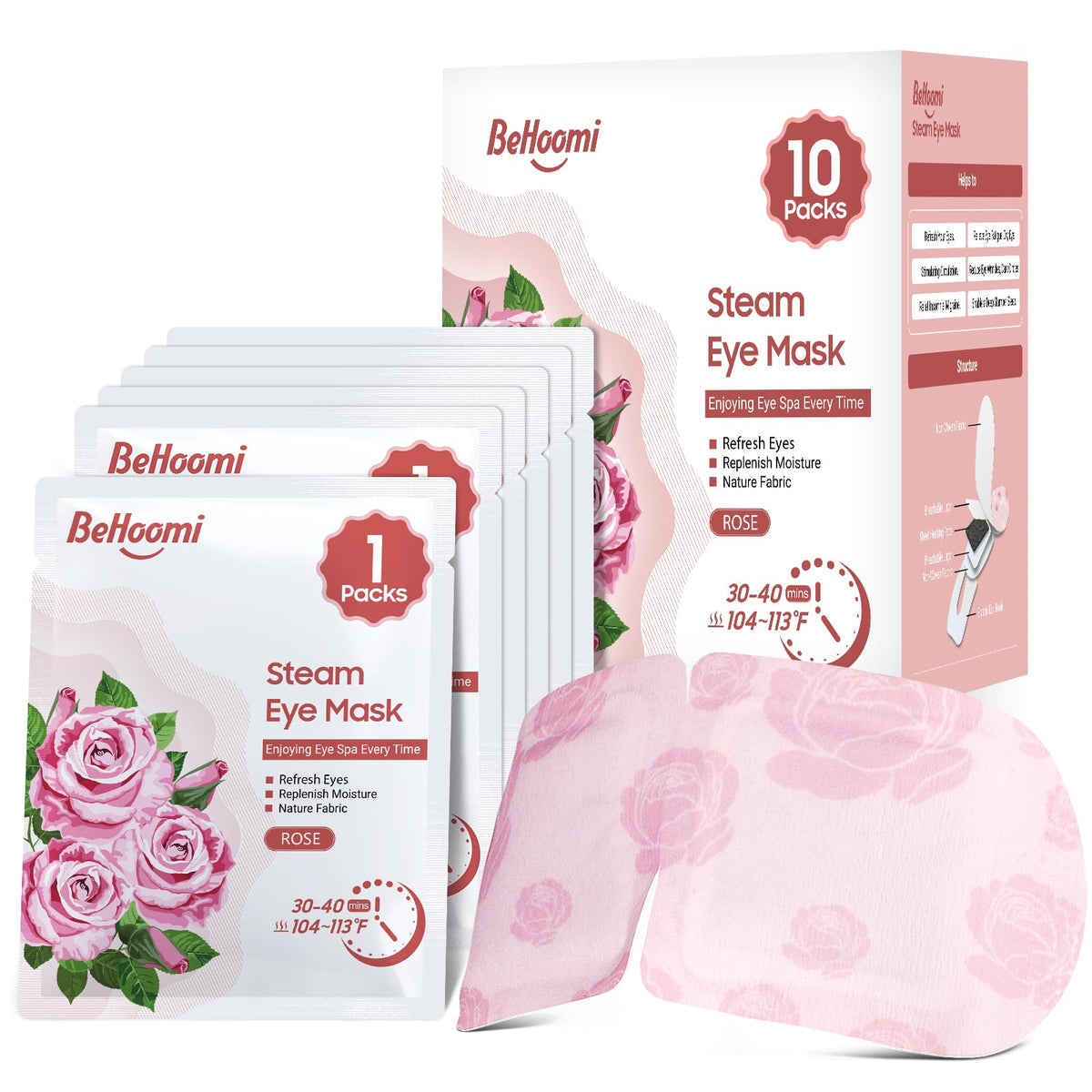 BeHoomi front packaging showing 10-pack and rose scent benefit