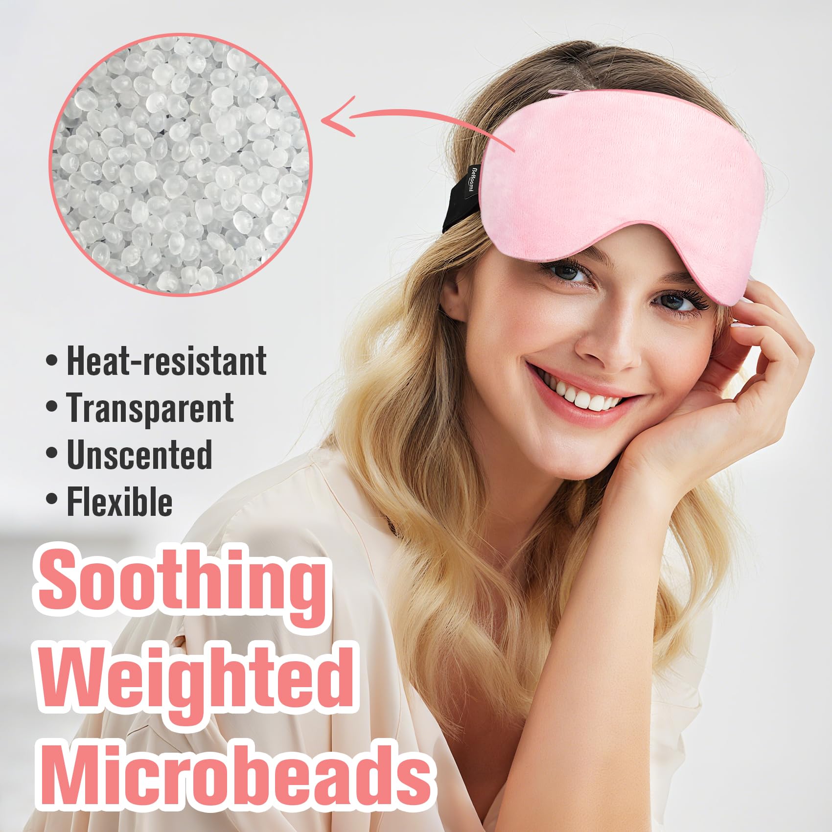 BeHoomi cooling eye pack on eyes providing refreshing relief and reduced puffiness