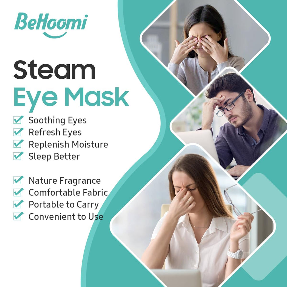 BeHoomi mask on model relaxing demonstrates soothing warmth