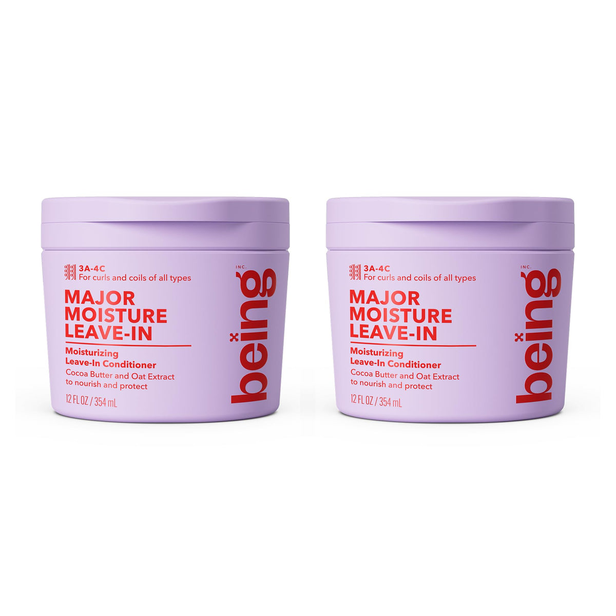 BEING INC front label of two 354mL bottles showing product identity and benefits