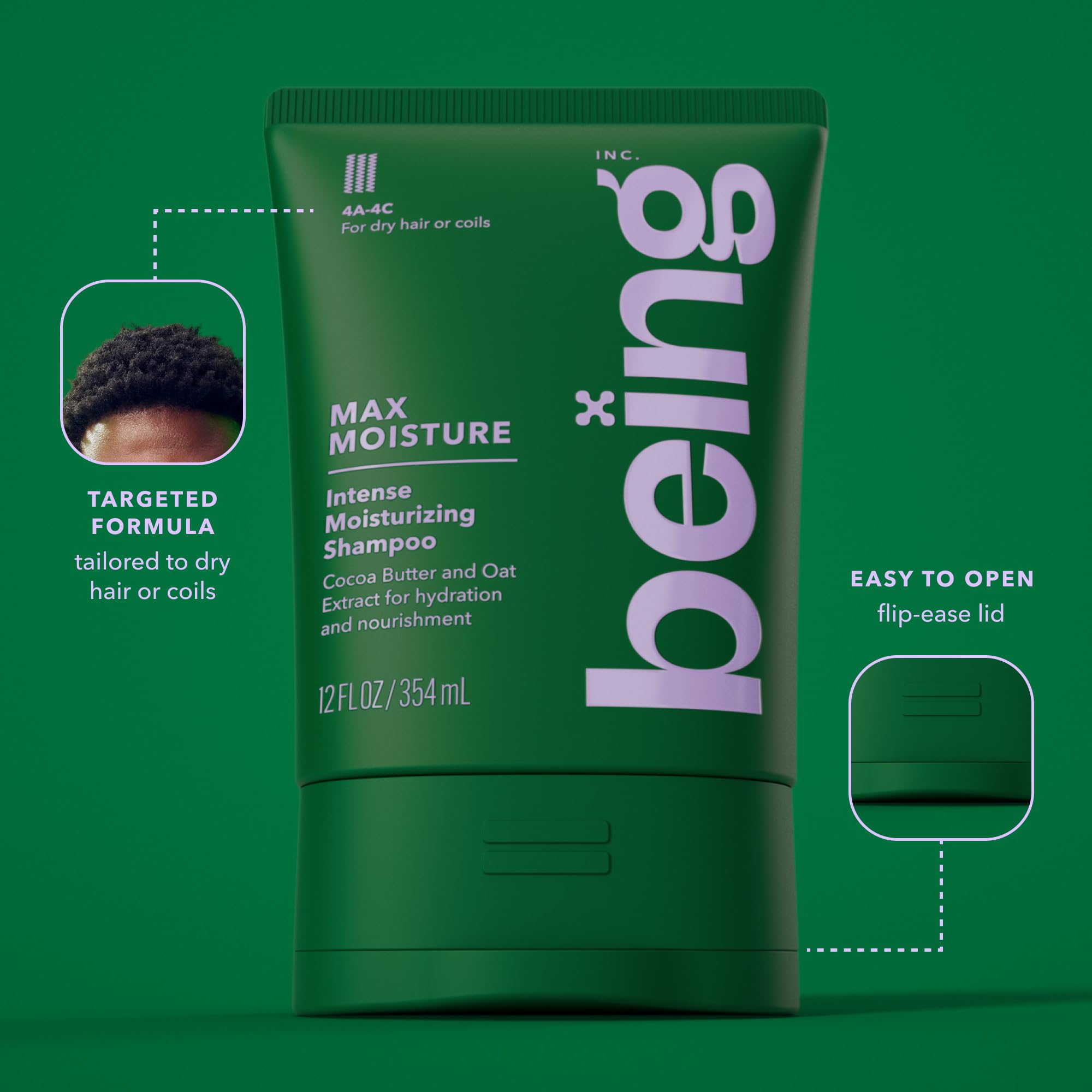 BEING INC cocoa butter close-up emphasizing natural nourishment for softer hair