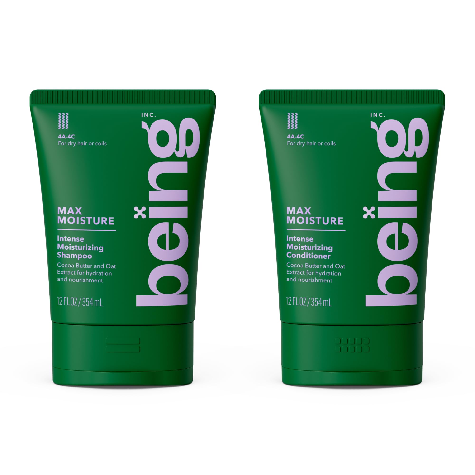 BEING INC front packaging of MAX MOISTURE set showing both bottles and benefit details