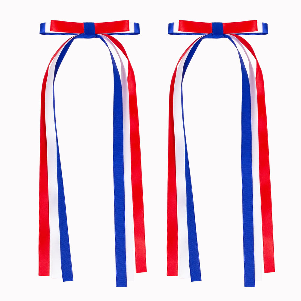 Beleki front view of red white blue bow showing bold patriotic style and shine