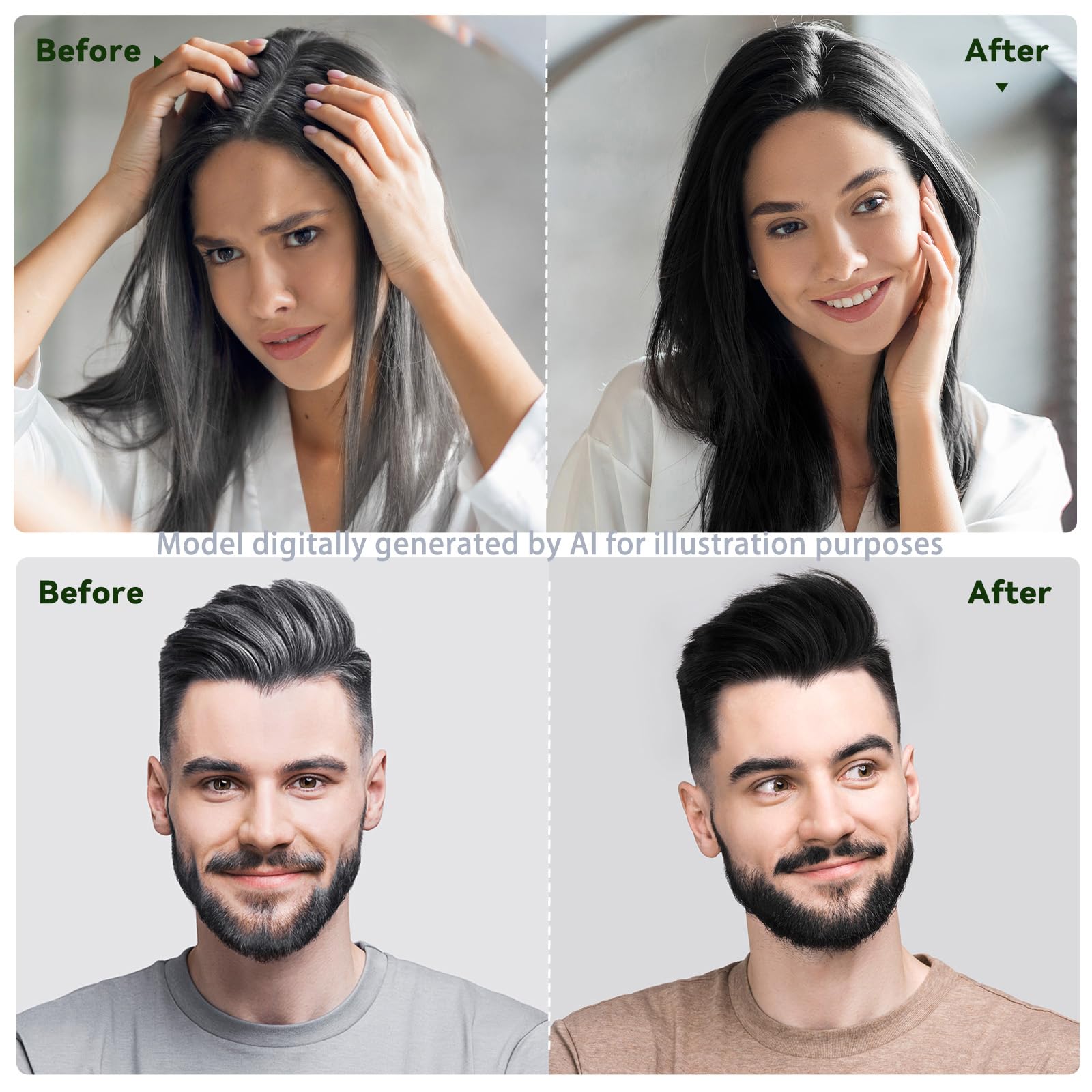 BELEZALIB before and after showing gray coverage and natural-looking color