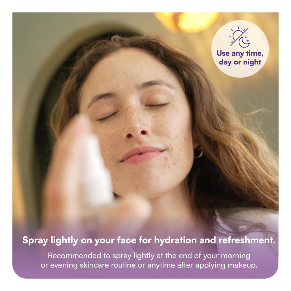 Belfiore Herbal mist applied to face offering gentle hydration and glow