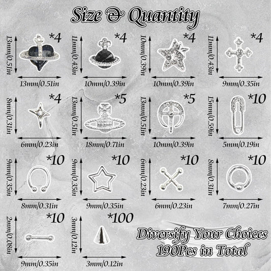 BELICEY close-up of star, cross and planet charms highlighting shapes and finish