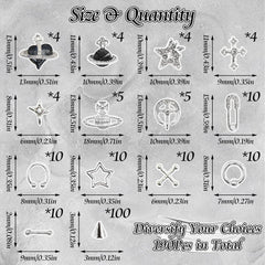 BELICEY close-up of star, cross and planet charms highlighting shapes and finish