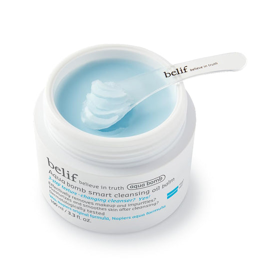 belif front jar of Aqua Bomb balm showing clean packaging and hydration benefit
