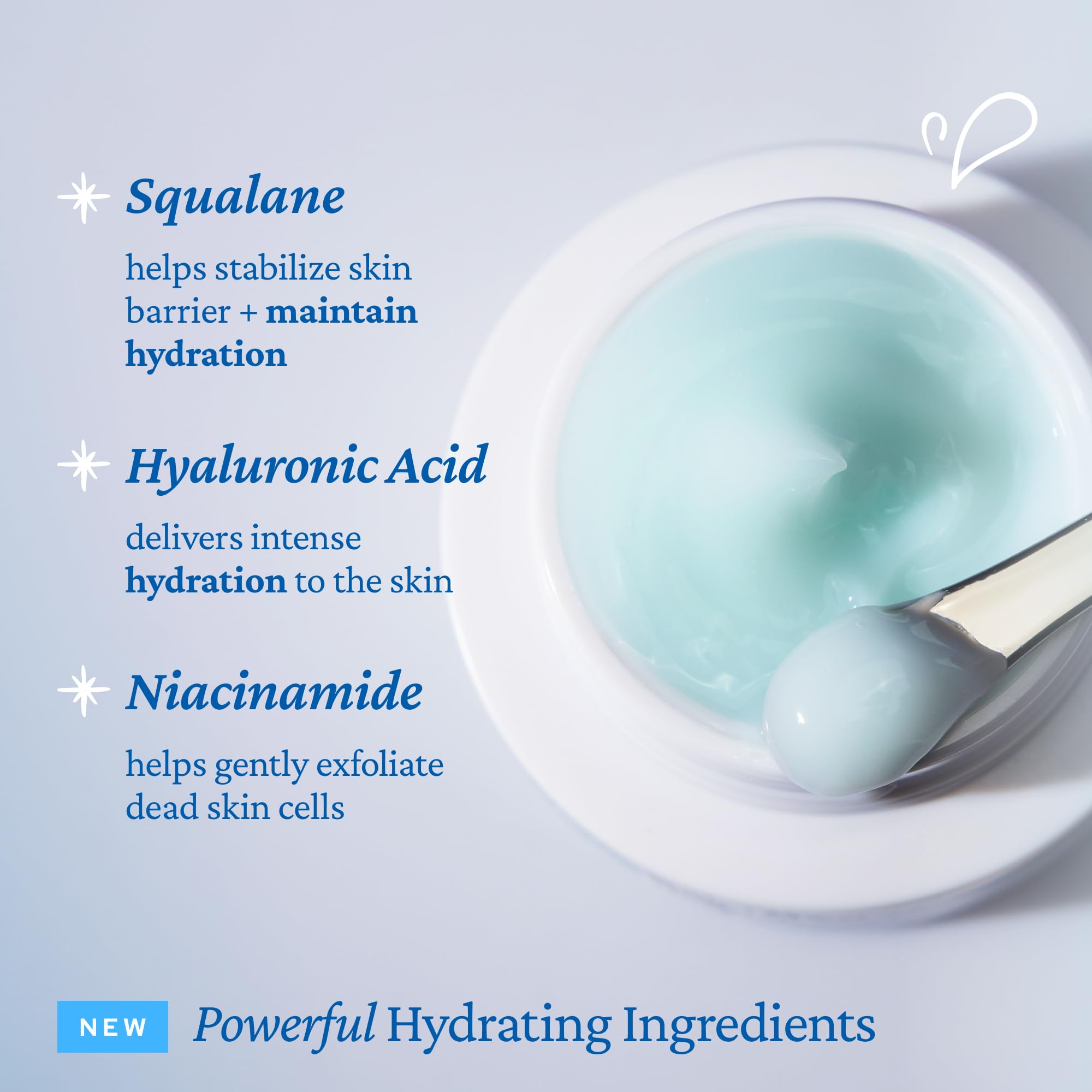 belif ingredient display with hyaluronic acid and niacinamide benefits