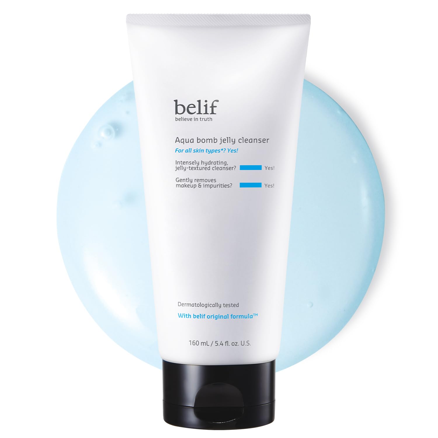 belif front bottle showing cleanser and label, highlights gentle cleansing