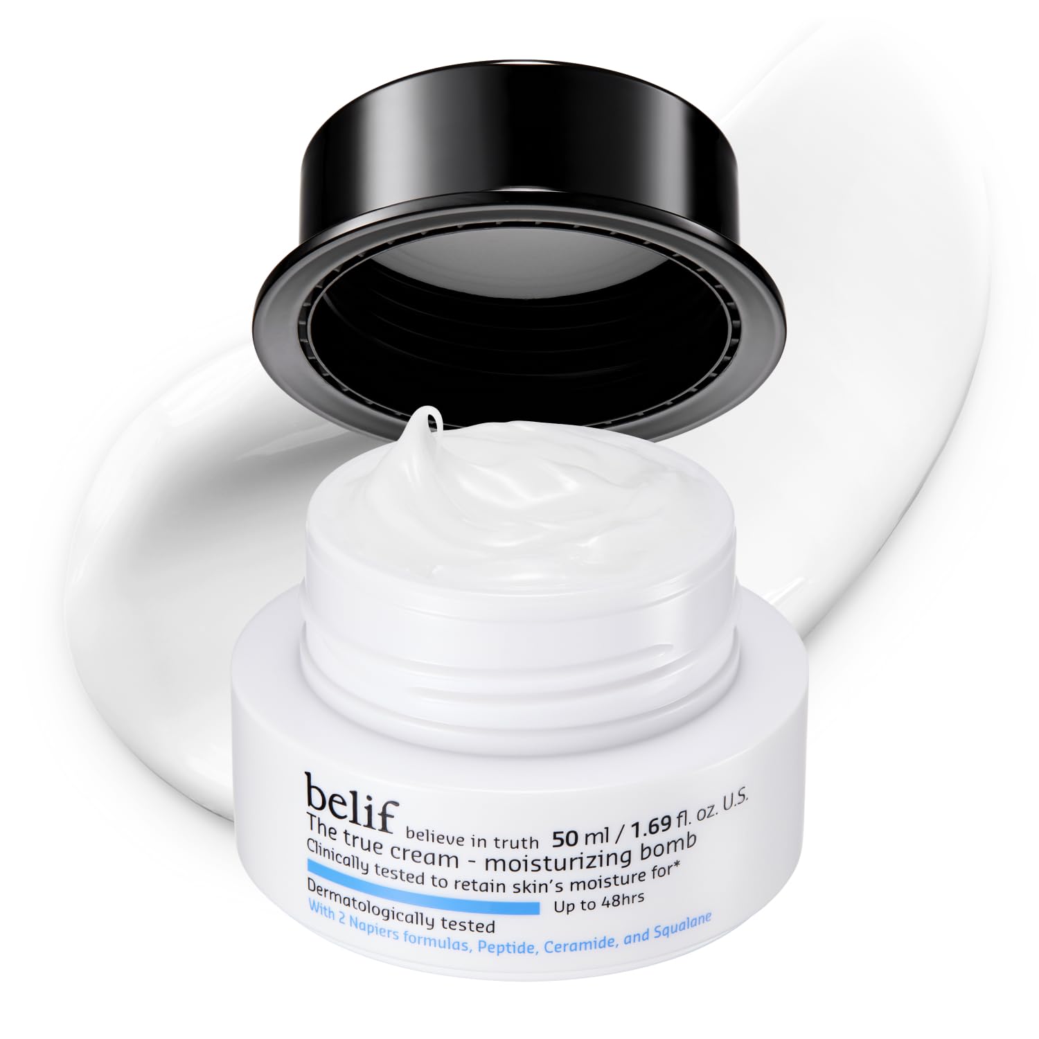 belif front packaging showing jar and label, highlights hydration benefit