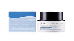 belif Moisturizing Bomb on bathroom vanity showing daily routine placement