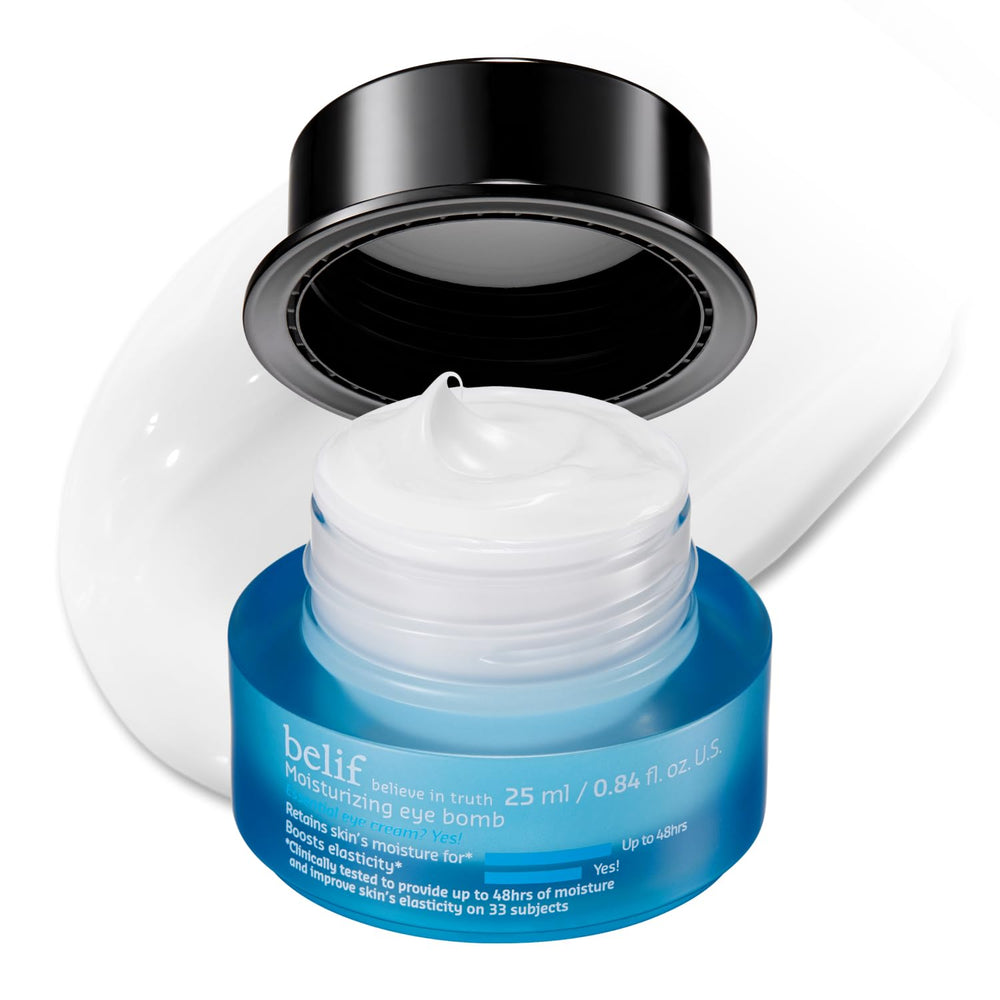 belif Peptide Eye Bomb jar front view showing sleek packing and compact size benefit