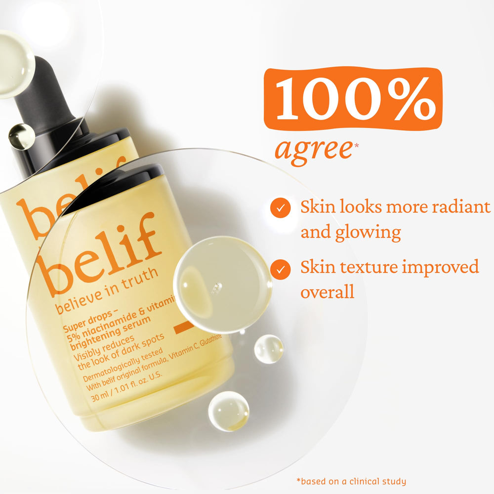 belif serum size scale next to coin for clear 1.01 fl oz size reference and portability