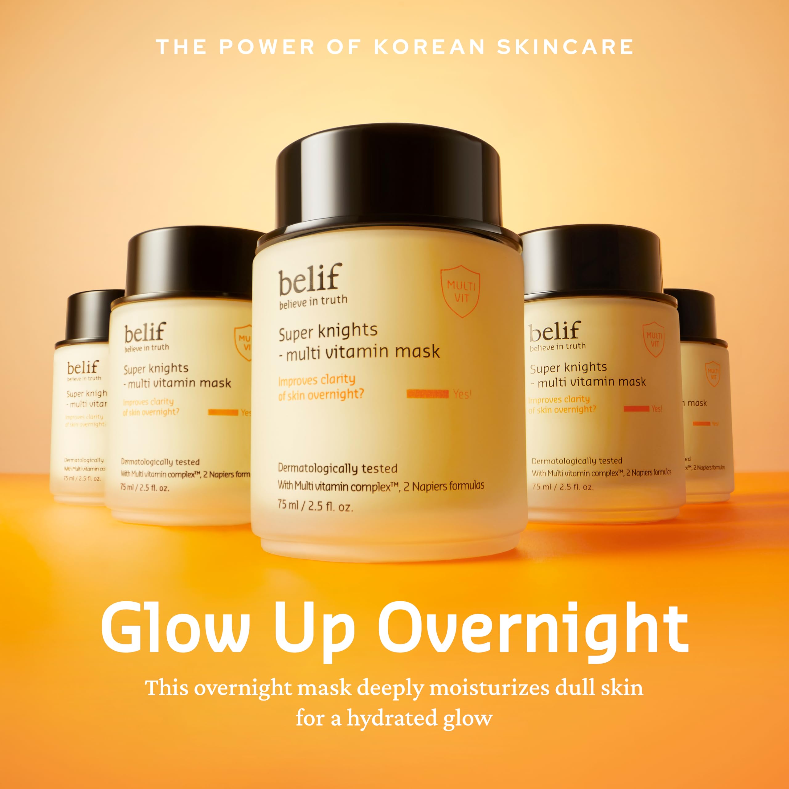 belif open jar revealing soft yellow mask for overnight radiance