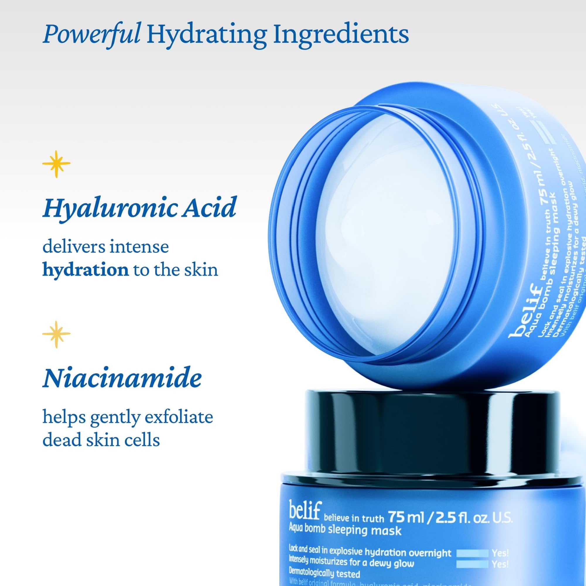belif open jar revealing smooth jelly mask and easy scoop application benefit