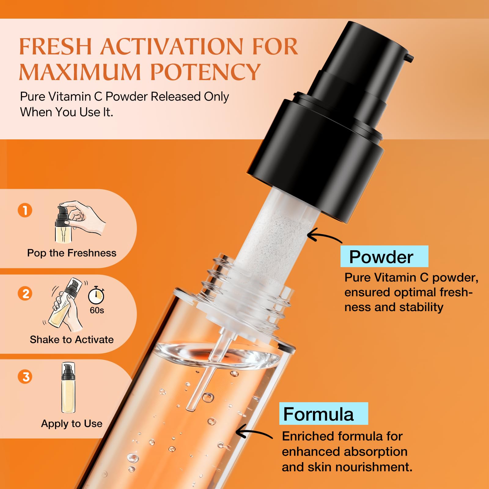 BéLIFACE powdered vitamin C activation being mixed for fresh potent antioxidants
