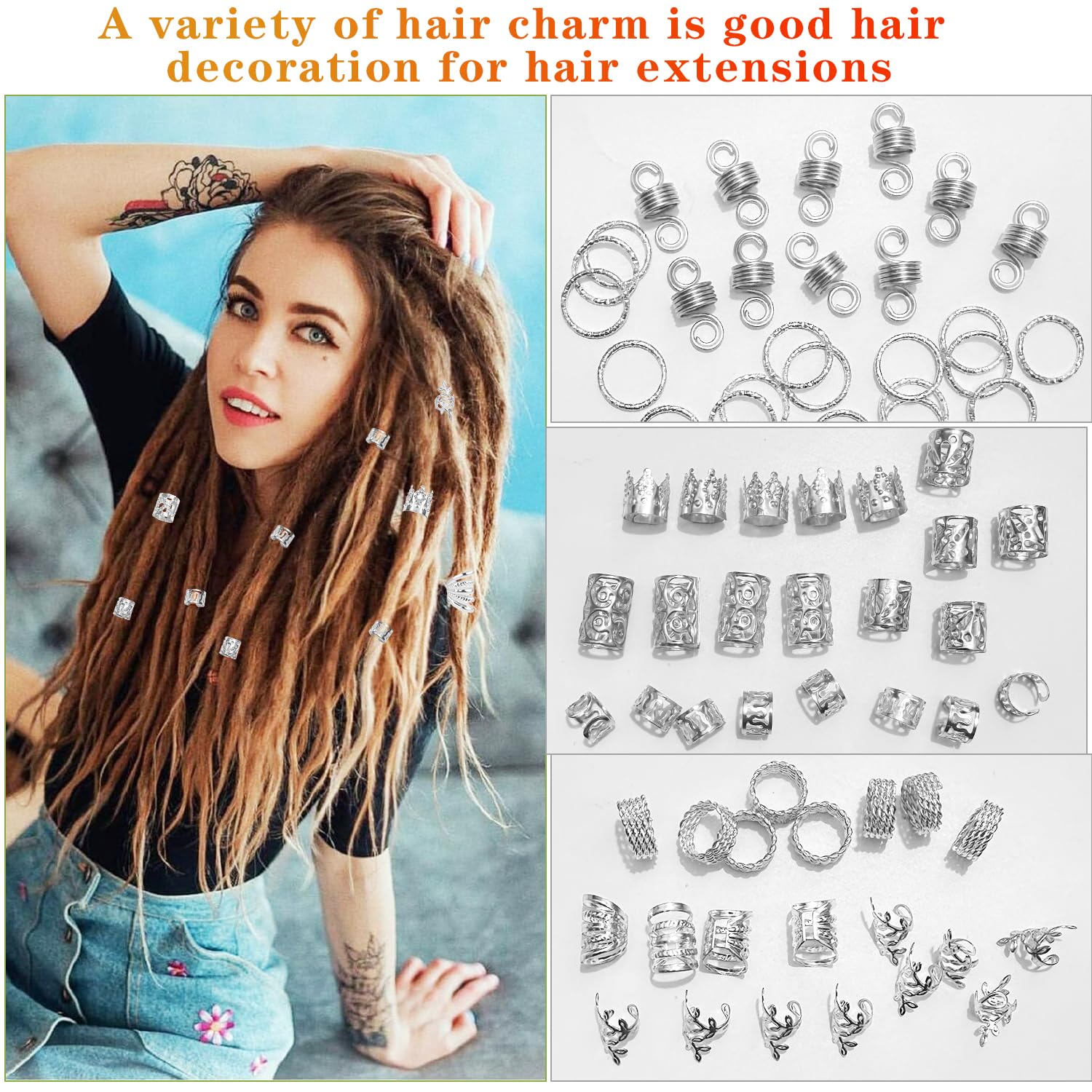 Belinreli rings fitted on braids demonstrating secure, decorative hold