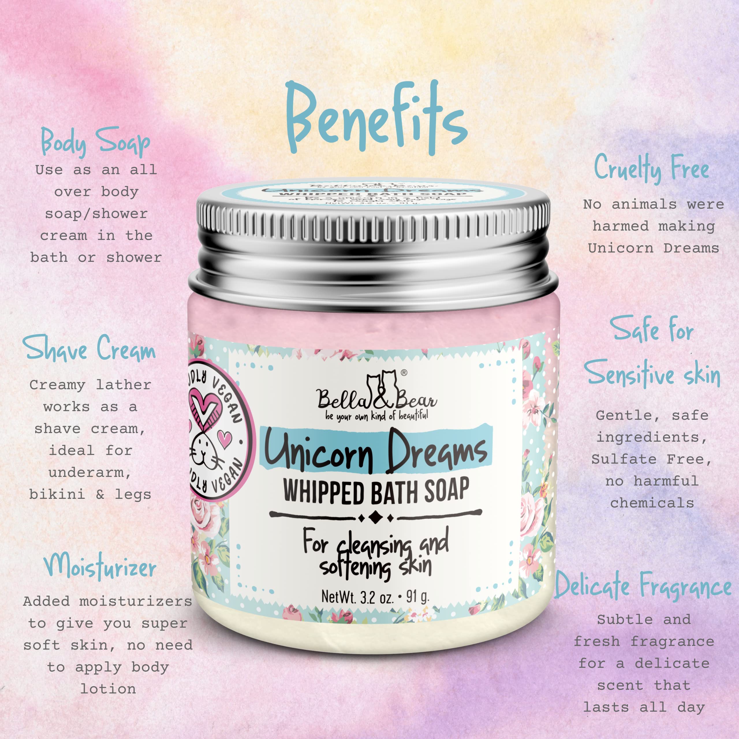 Bella & Bear whipped soap lather on skin demonstrating cleansing and smoothing benefits