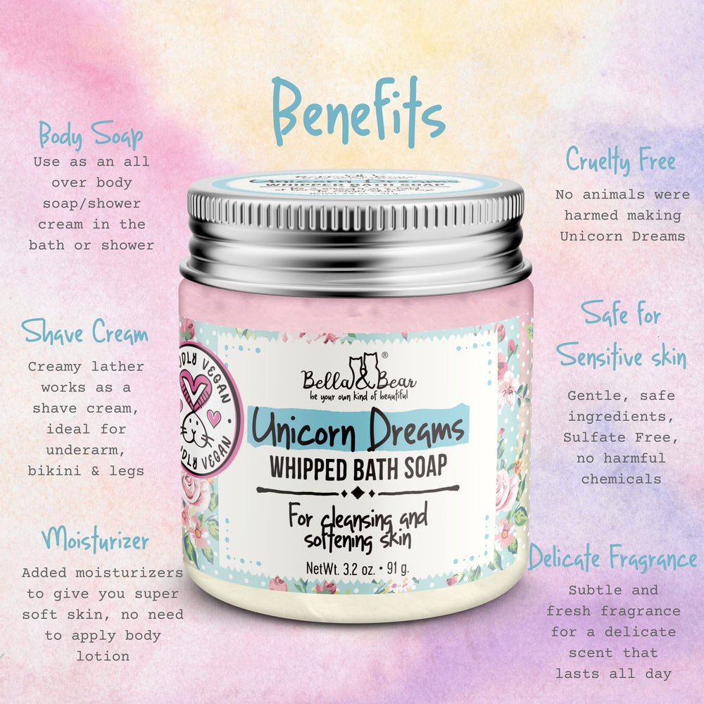 Bella & Bear whipped soap lather on skin demonstrating cleansing and smoothing benefits