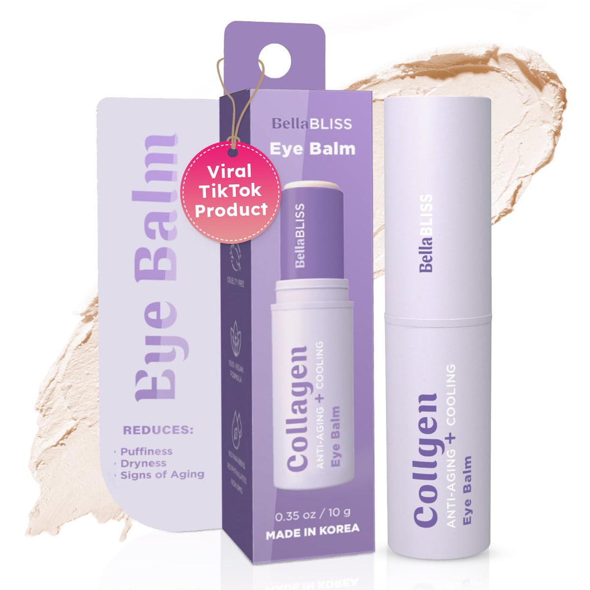 Bella Bliss front packaging showing compact eye balm, convenient for quick touch-ups