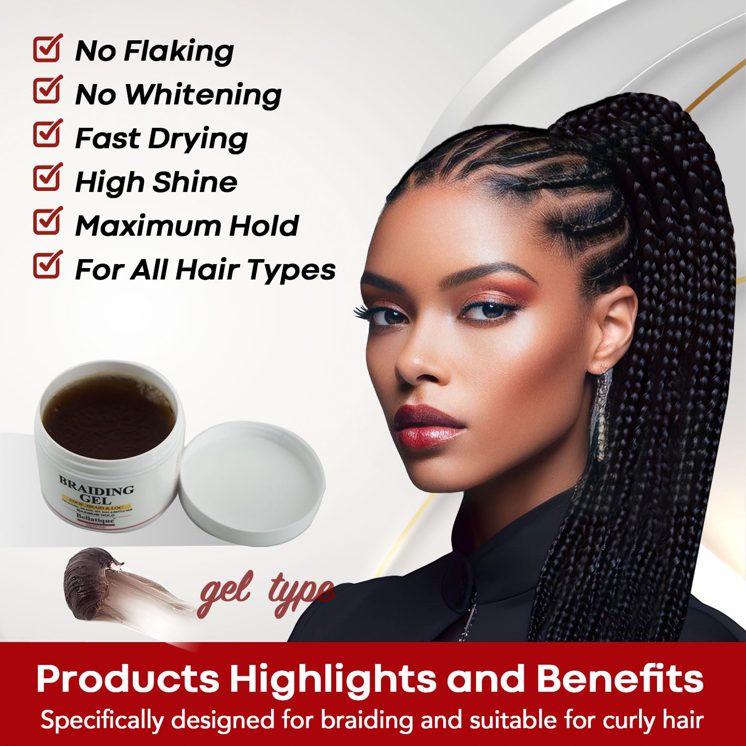 BELLATIQUE high-shine hair close-up showing glossy result