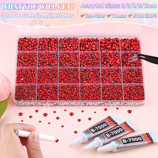 BELLEBOOST 24-grid organizer with sorted red rhinestones for quick access