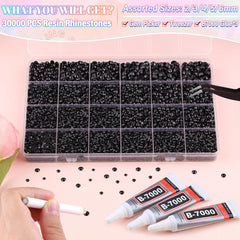 BELLEBOOST 24-grid organizer open with sorted black rhinestones for fast access