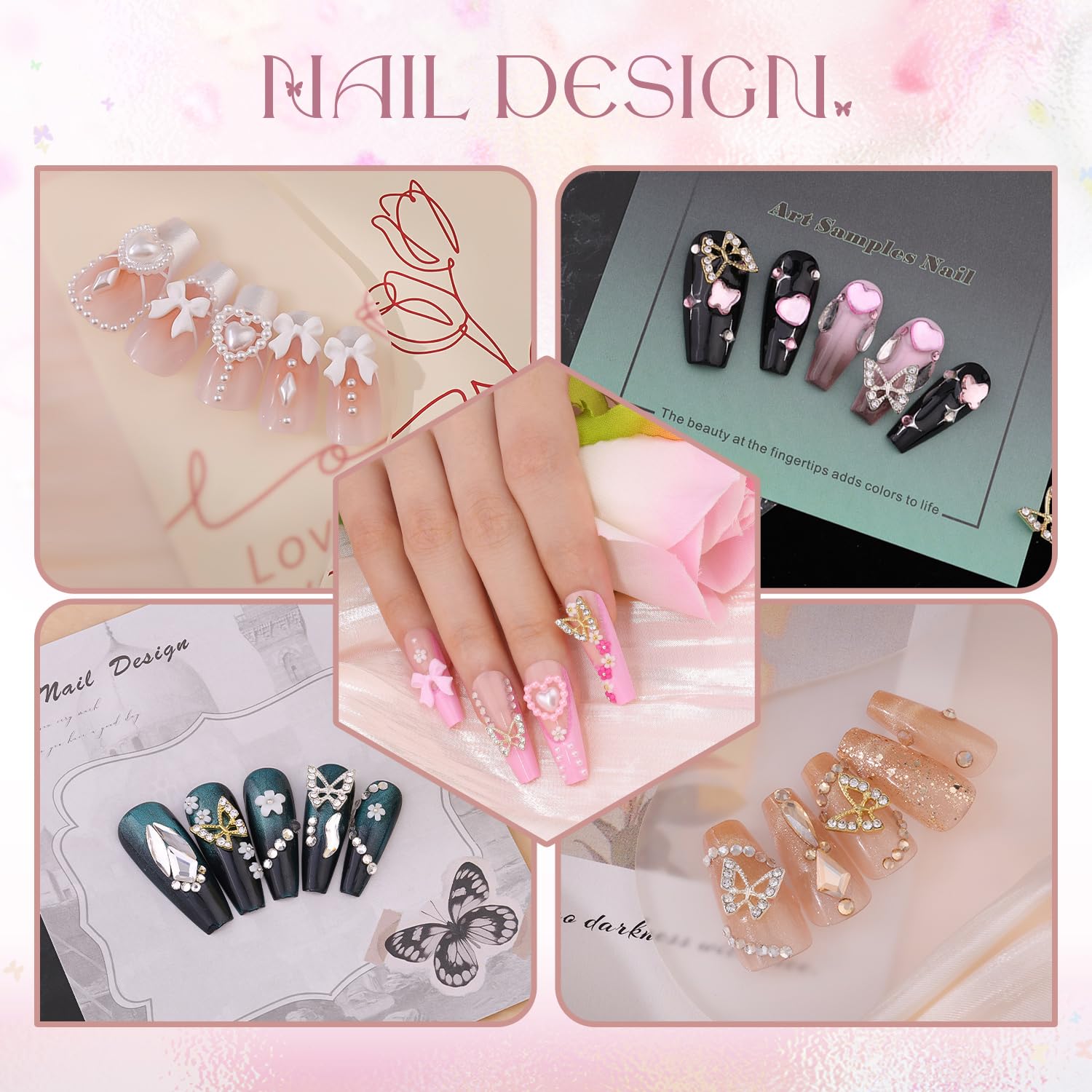 BELLEBOOST detailed view of 3D flowers with micro beads for textured nails