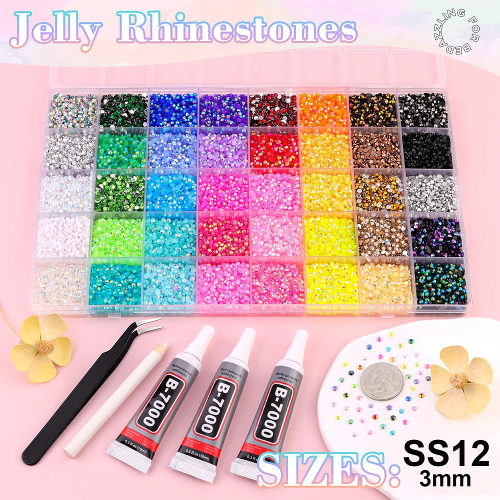 BELLEBOOST 40-color grid layout of 3mm gems highlighting color variety for creative designs