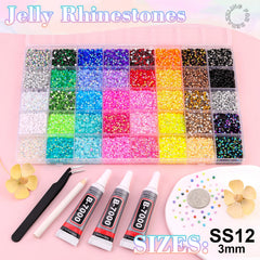 BELLEBOOST 40-color grid layout of 3mm gems highlighting color variety for creative designs