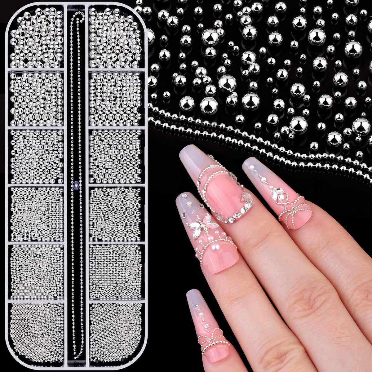 BELLEBOOST box front showing 12-grid storage and organized bead sizes for easy access