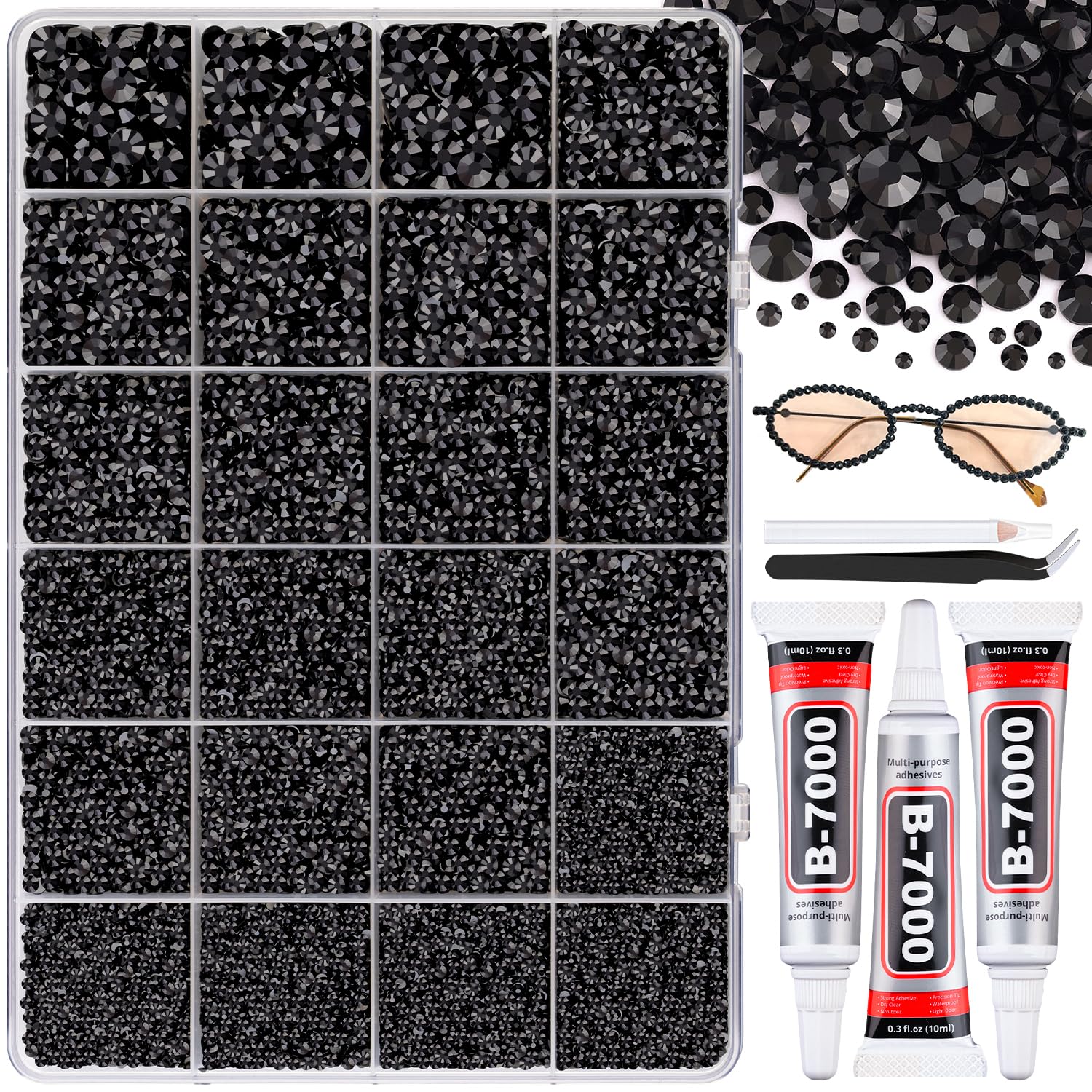 BELLEBOOST box front showing 24 organized grids and large rhinestone count benefit