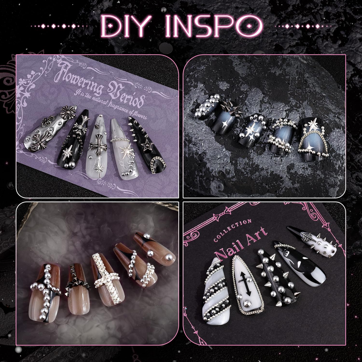 BELLEBOOST steel caviar beads with tiny chains, adds dimensional texture to nails
