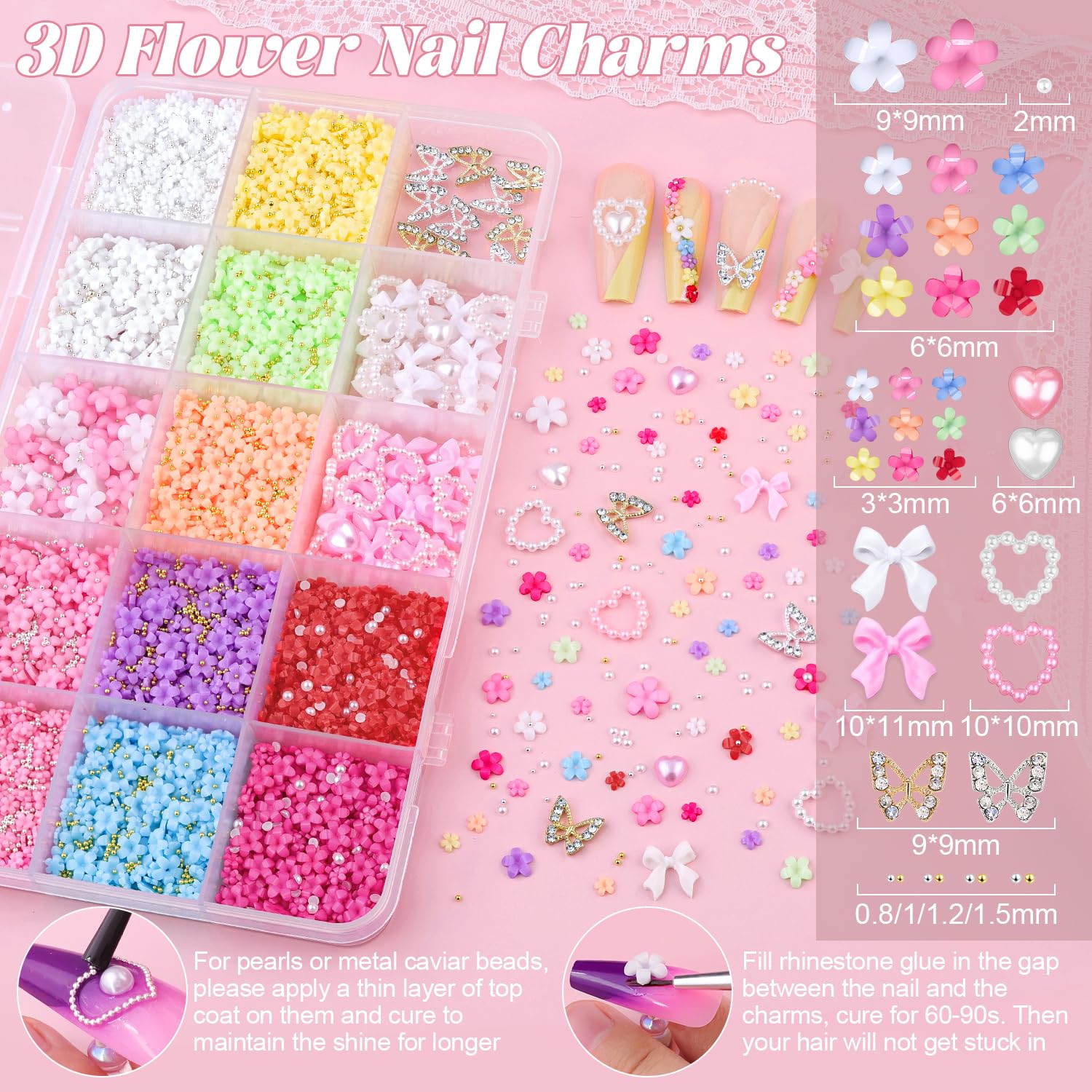 BELLEBOOST close-up of colorful 3D flower charms showing texture and layering benefit