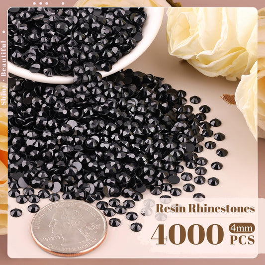 BELLEBOOST close-up of 4mm faceted black resin gem, detailed sparkle for visible shine