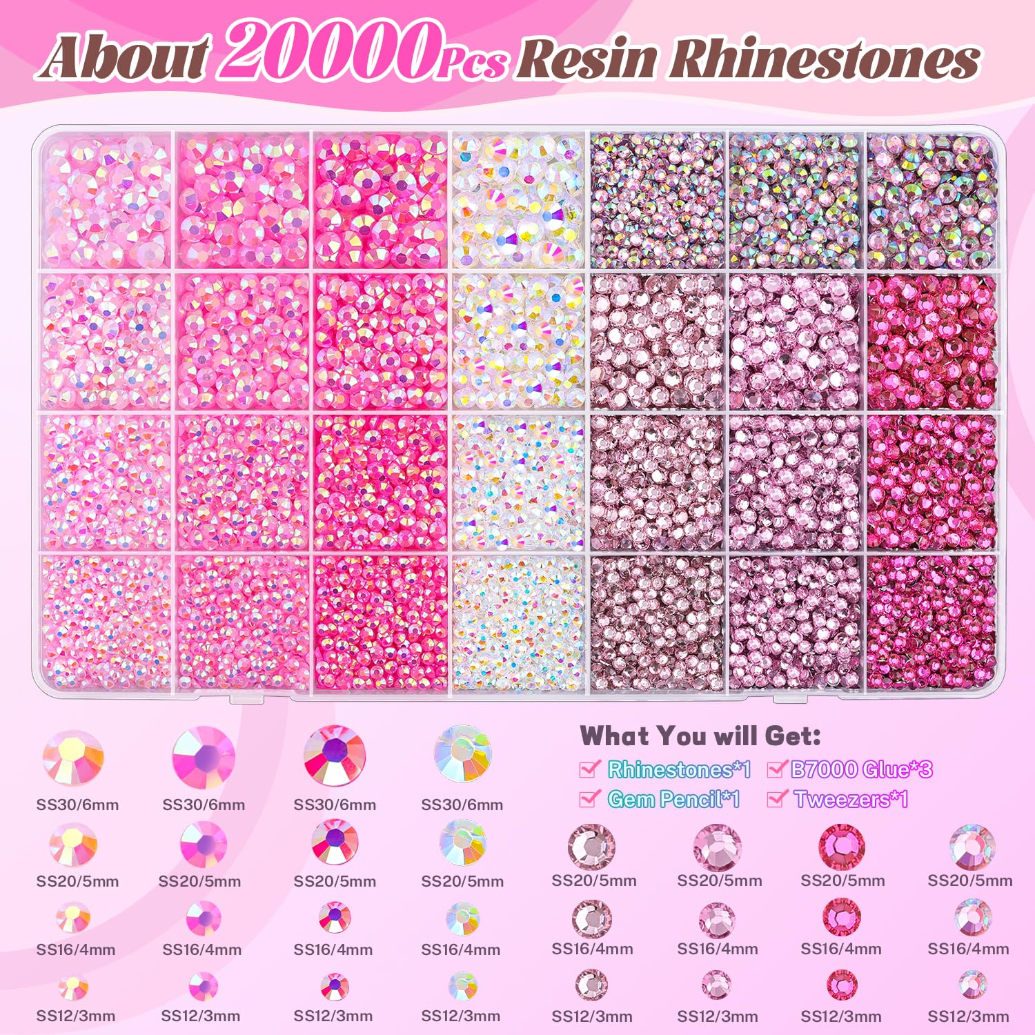 BELLEBOOST close-up of pink rhinestone facets highlighting bright, durable multi-angle sparkle
