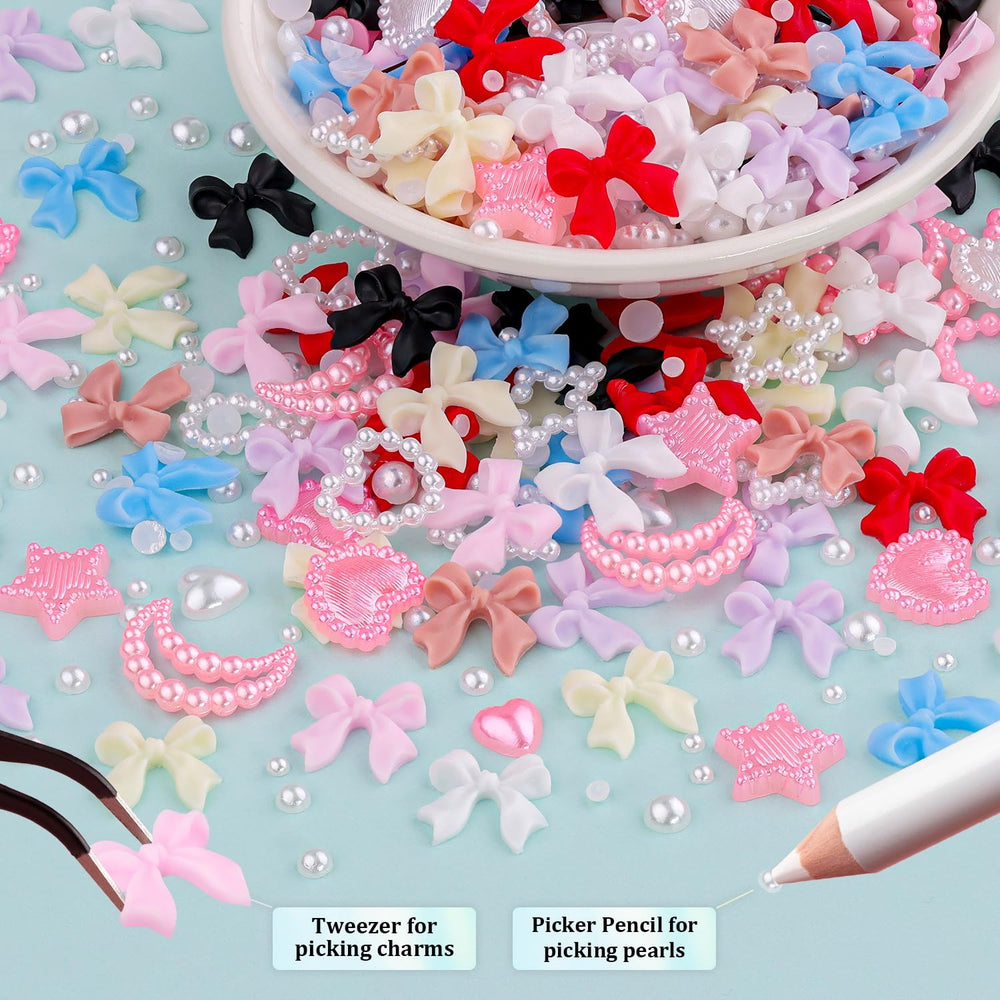 BELLEBOOST colorful bow charms closeup showing texture and variety for creative designs