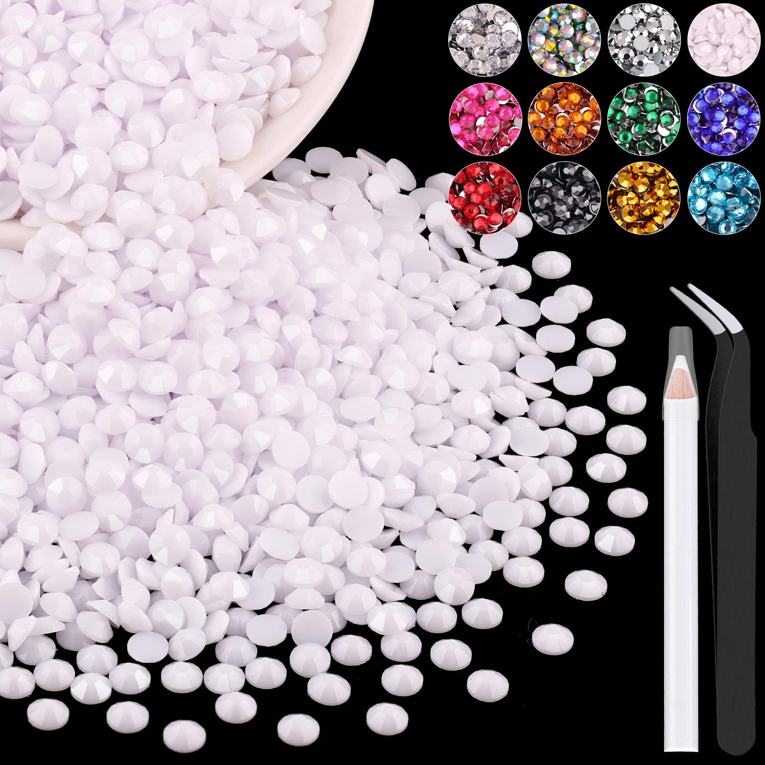 BELLEBOOST front packaging showing 4000pcs white rhinestones and included tools, instant supply benefit