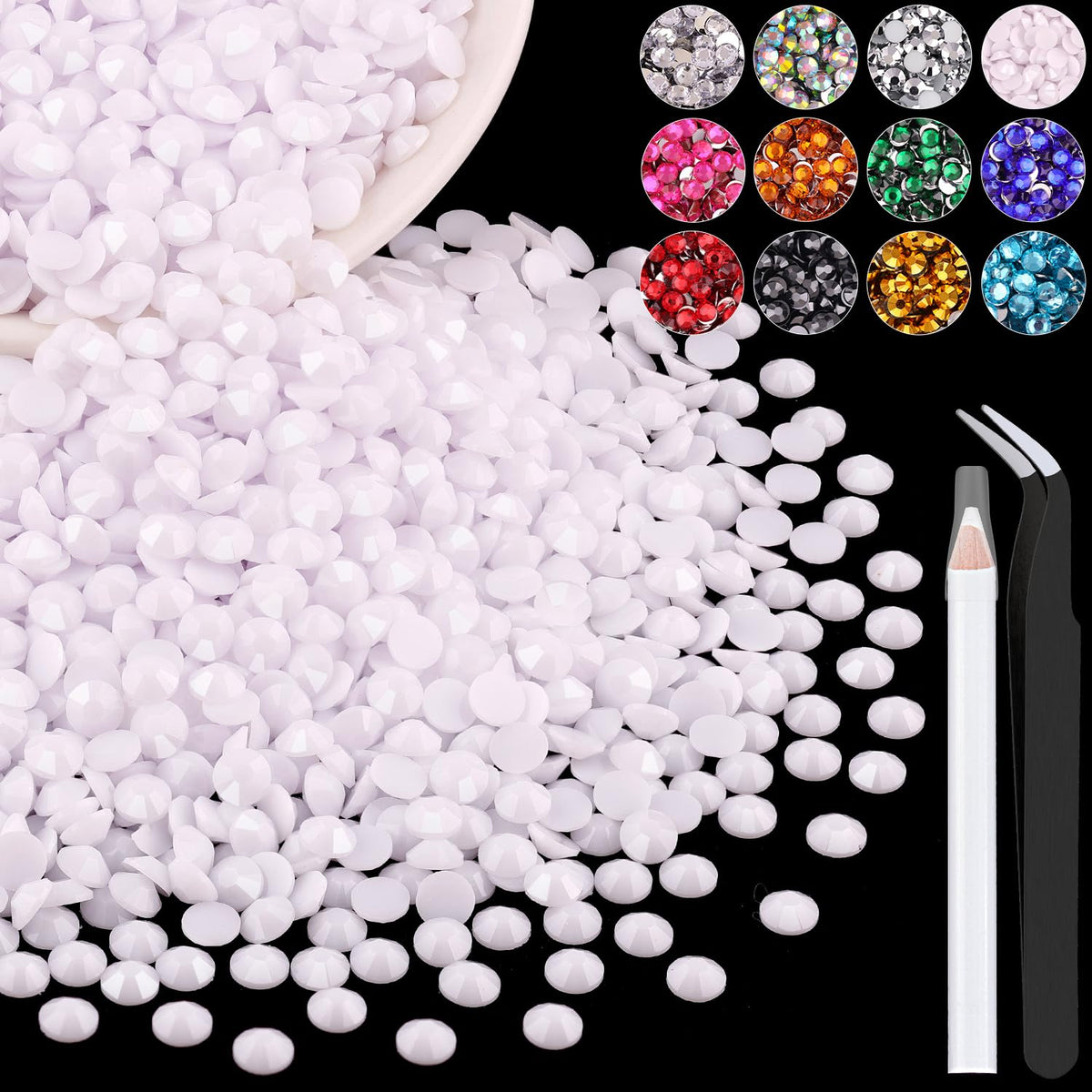 BELLEBOOST front packaging showing 4000pcs white rhinestones and included tools, instant supply benefit