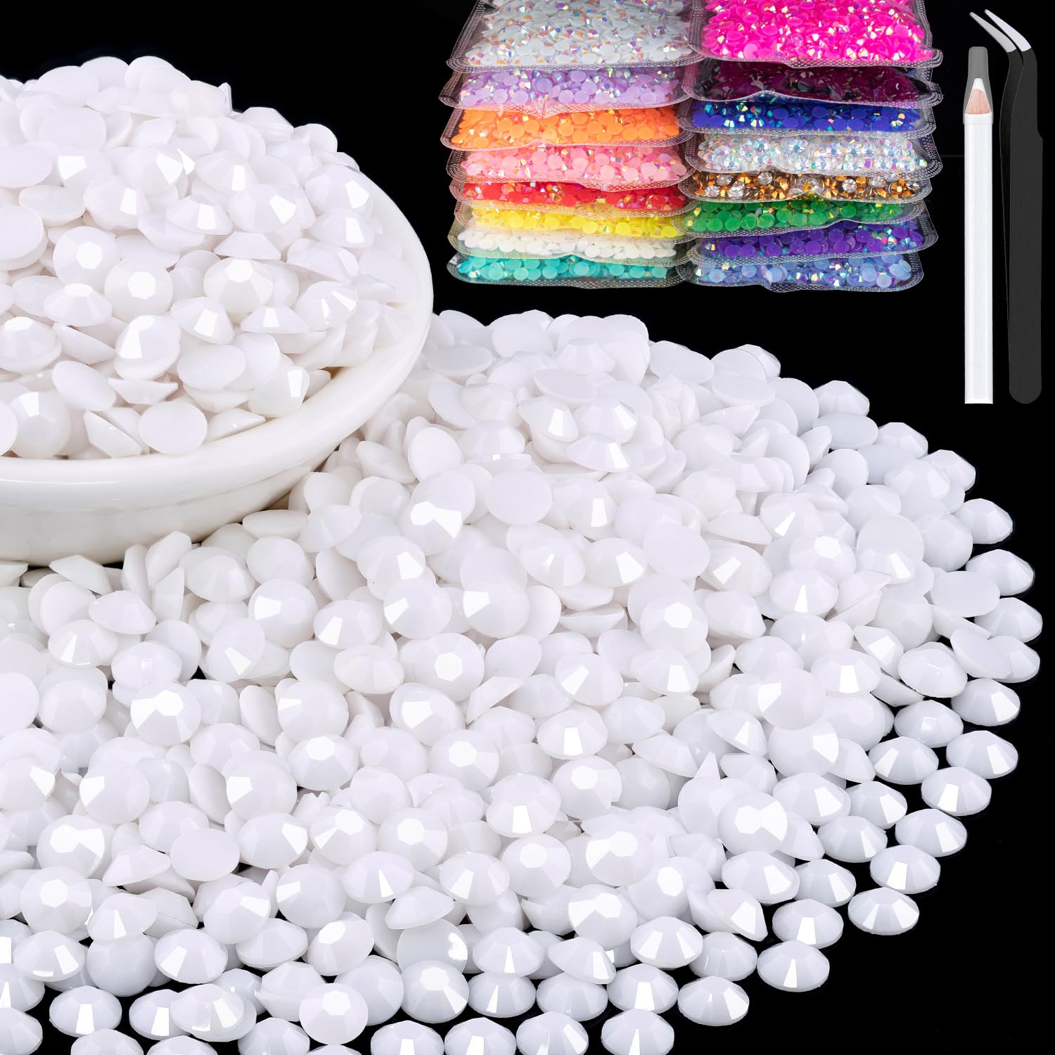 BELLEBOOST front packaging showing 8000pcs bulk rhinestones and tools, convenient supply