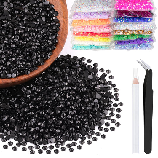 BELLEBOOST front packaging showing 5000 black 2mm rhinestones and tools for easy organizing