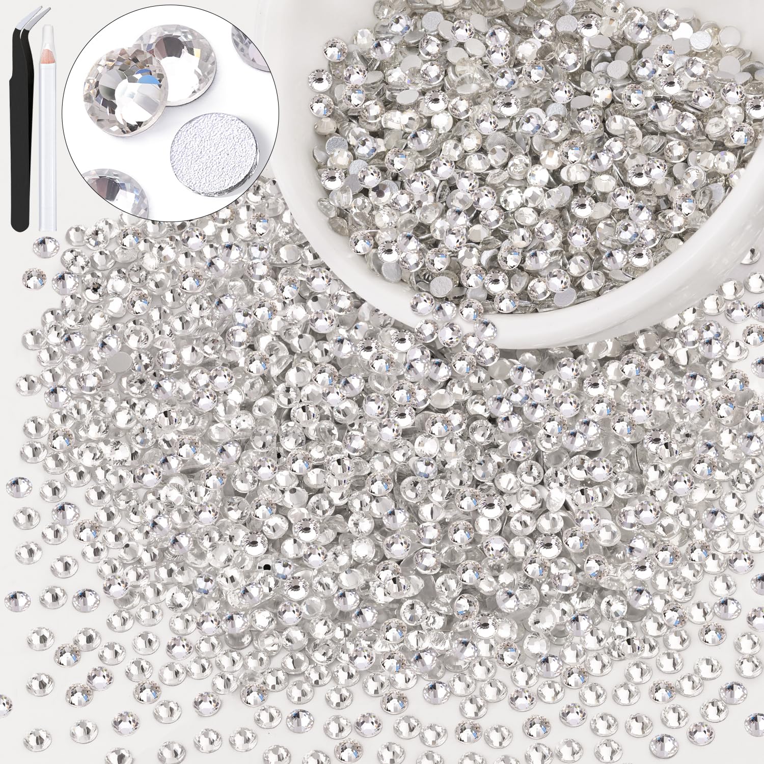 BELLEBOOST front packaging showing 5000 clear rhinestones and included tools for convenience