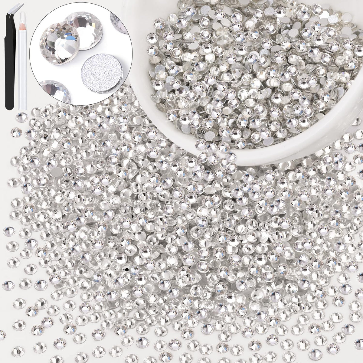 BELLEBOOST front packaging showing 5000 clear rhinestones and included tools for convenience