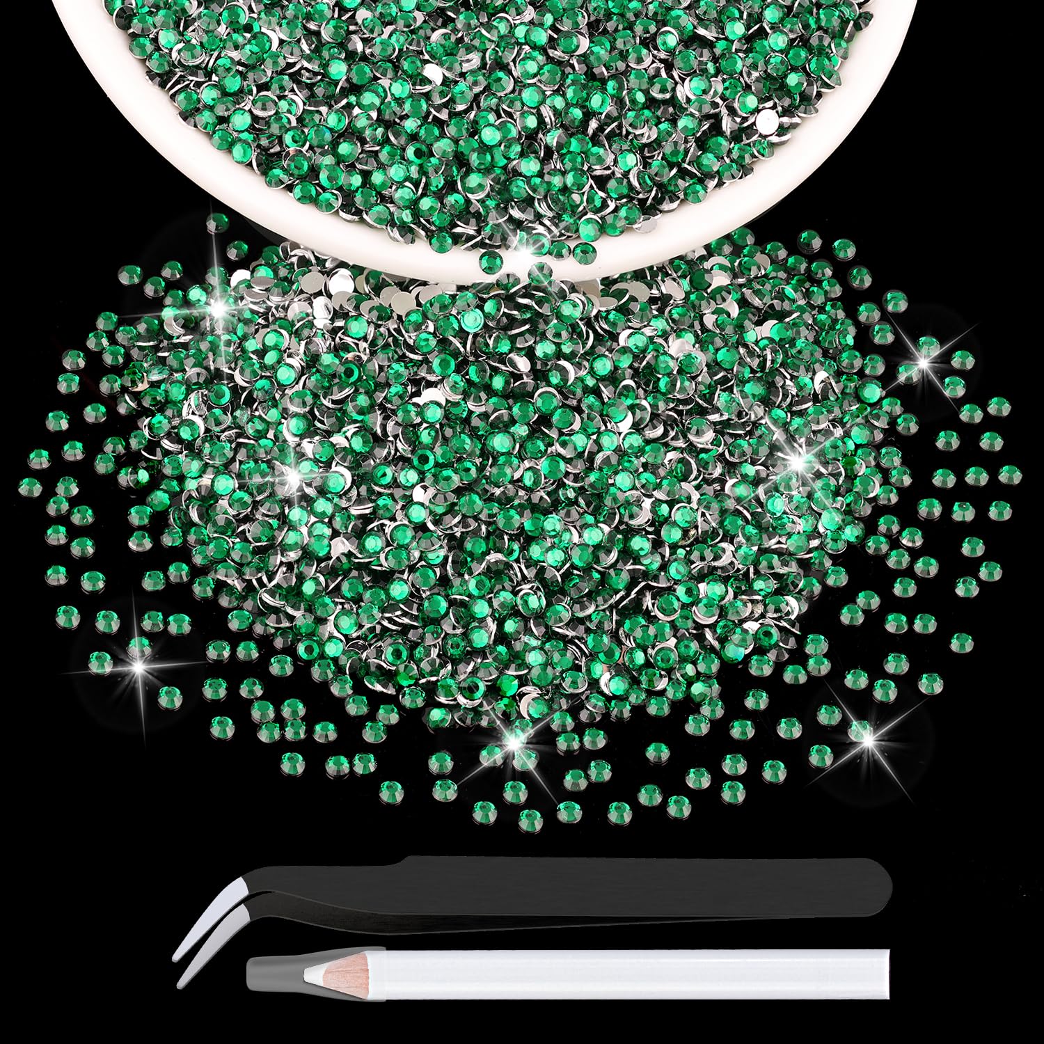 BELLEBOOST front packaging showing dark green rhinestones and included tools, useful for bulk projects