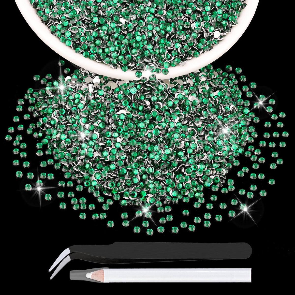 BELLEBOOST front packaging showing dark green rhinestones and included tools, useful for bulk projects