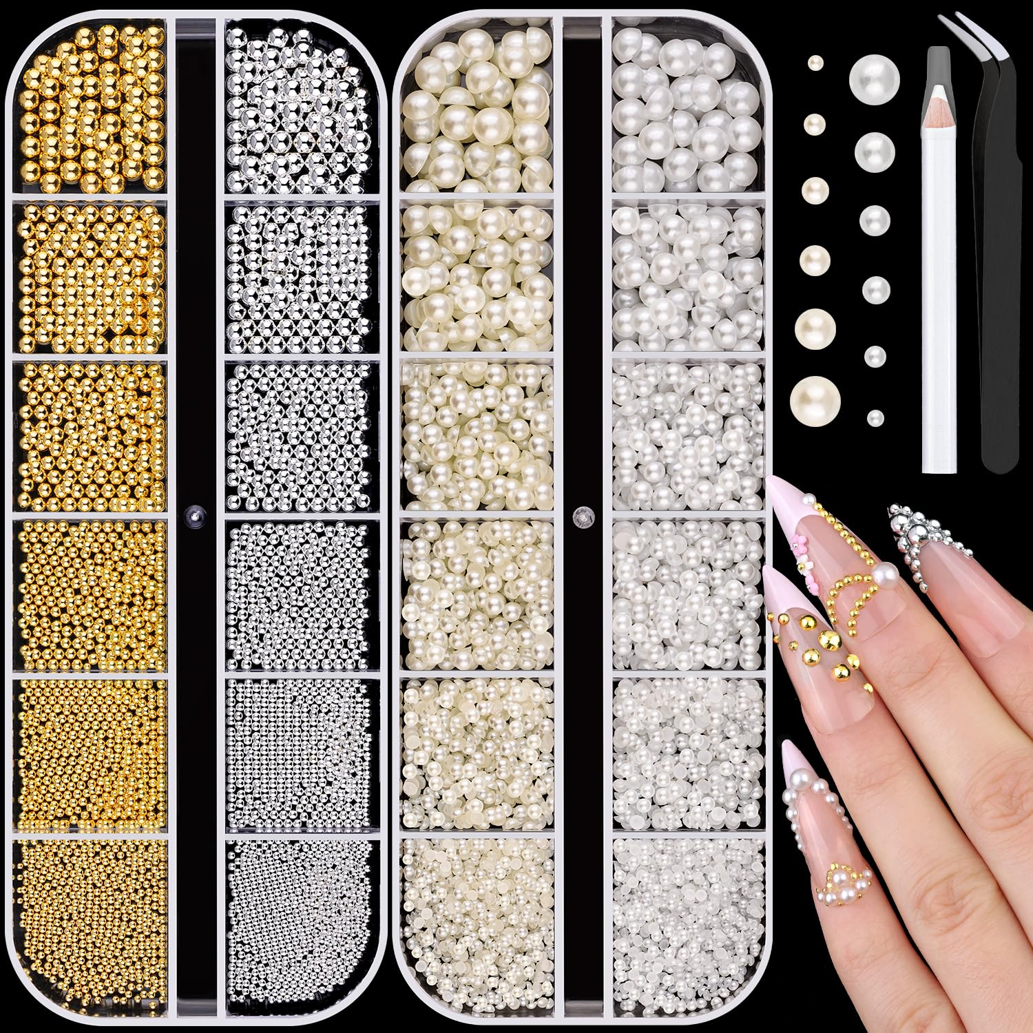 BELLEBOOST front packaging showing pearls and metal beads, organized for ease