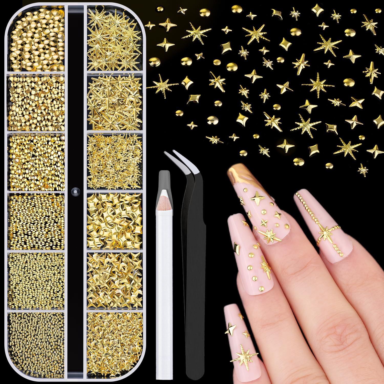 BELLEBOOST front packaging showing gold stars and beads, clear organization for quick selection
