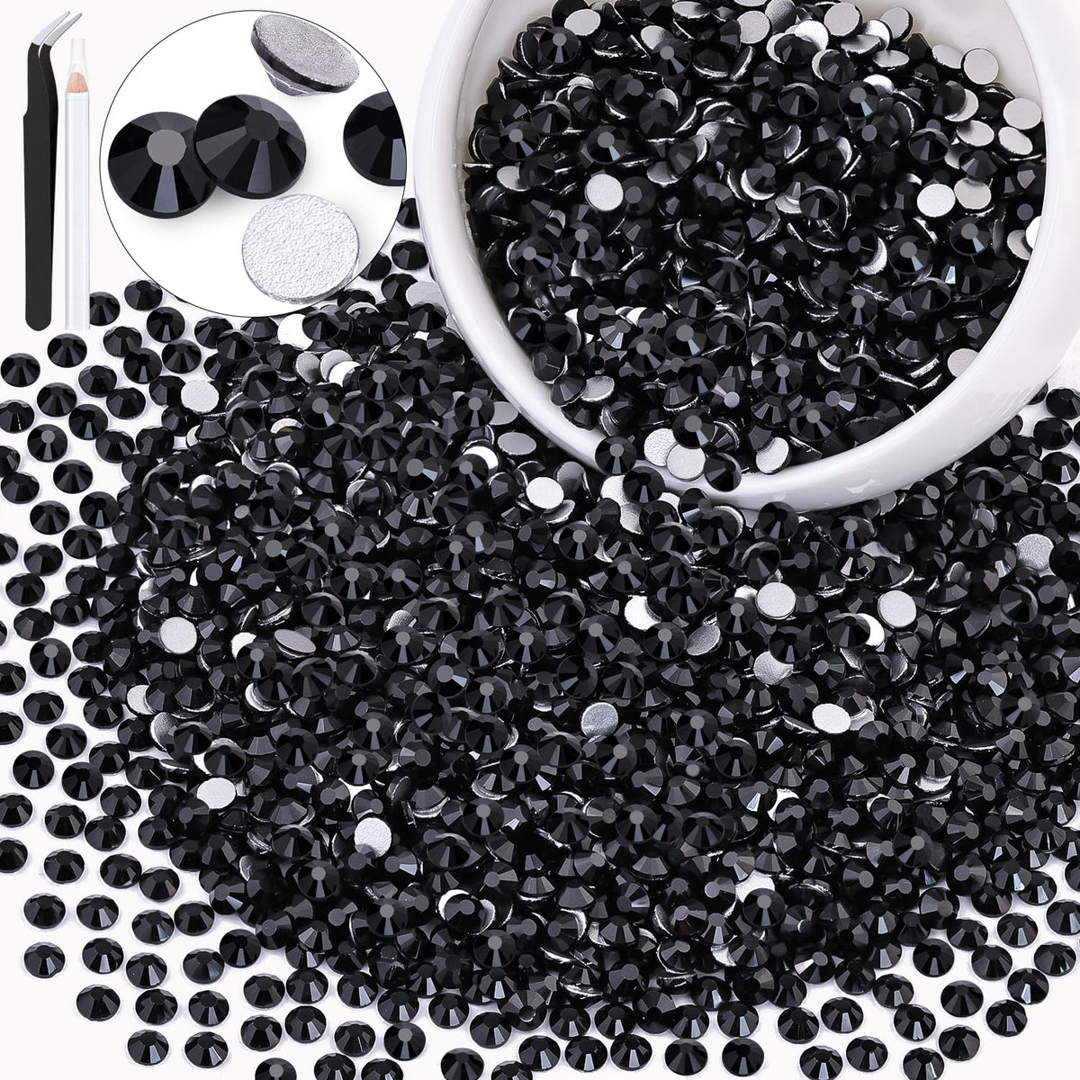 BELLEBOOST front packaging showing 3000pcs jet black rhinestones and tools, instant craft-ready supply