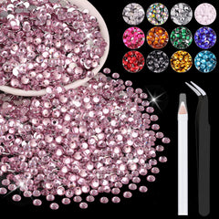BELLEBOOST front packaging showing 5000 light pink rhinestones and tools for organized crafting